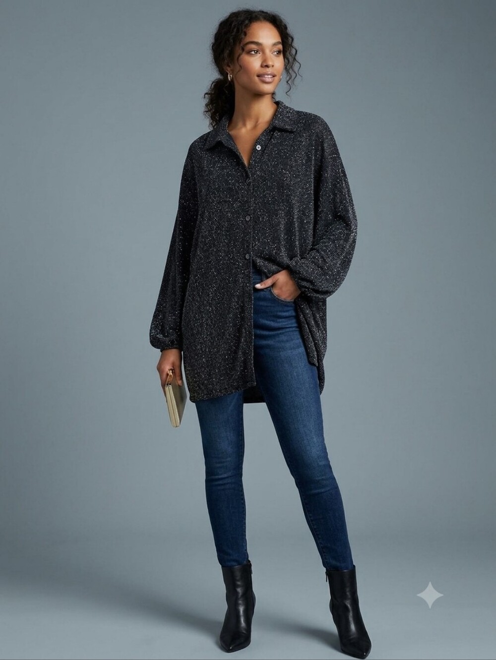 Boohoo NWT Metallic Button-Down Tunic Top, Size 22